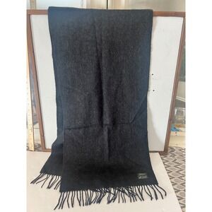 Drakes 70 Cashmere 30 Wool Scarf Mens Dark Charcoal Gray Fringe Made Scotland